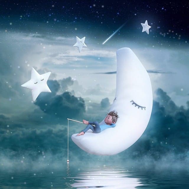 月亮 男孩 釣魚 3D